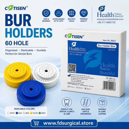 60 Holes Round Dental File &amp; Bur Holder Box with Transparent Cover