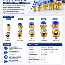 Compressor Nipple Push to Connect Fittings 4,6,8mm